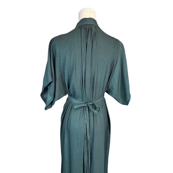 ZARA XS Green Midi Wrap Dress Tie Waist Puff Sleeves Polyester Fabric - Picture 11 of 15
